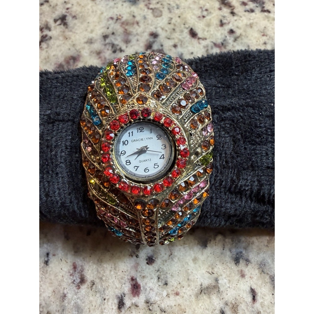 Gracie Lynn Rhinestone Bracelet Watch‎ Colorful Crystal Cuff Quartz
